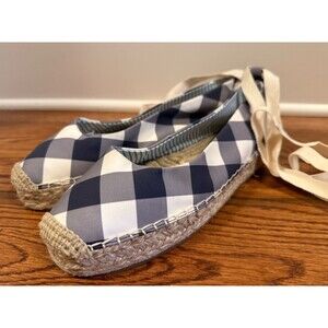 NEW Draper James Women’s Georgia Gingham Espadrille Flats Blue US Size 10 Tie